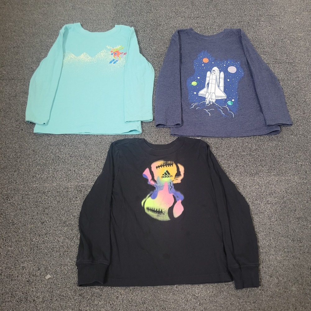 Adidas Cat & Jack Size 4T T-Shirt Bundle Boys Long Sleeve Graphic 3 Pack